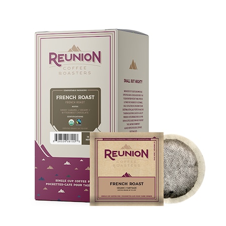 Reunion Coffee Roasters French Roast, FTO, Soft Coffee Pods, PK96 PK RI8100